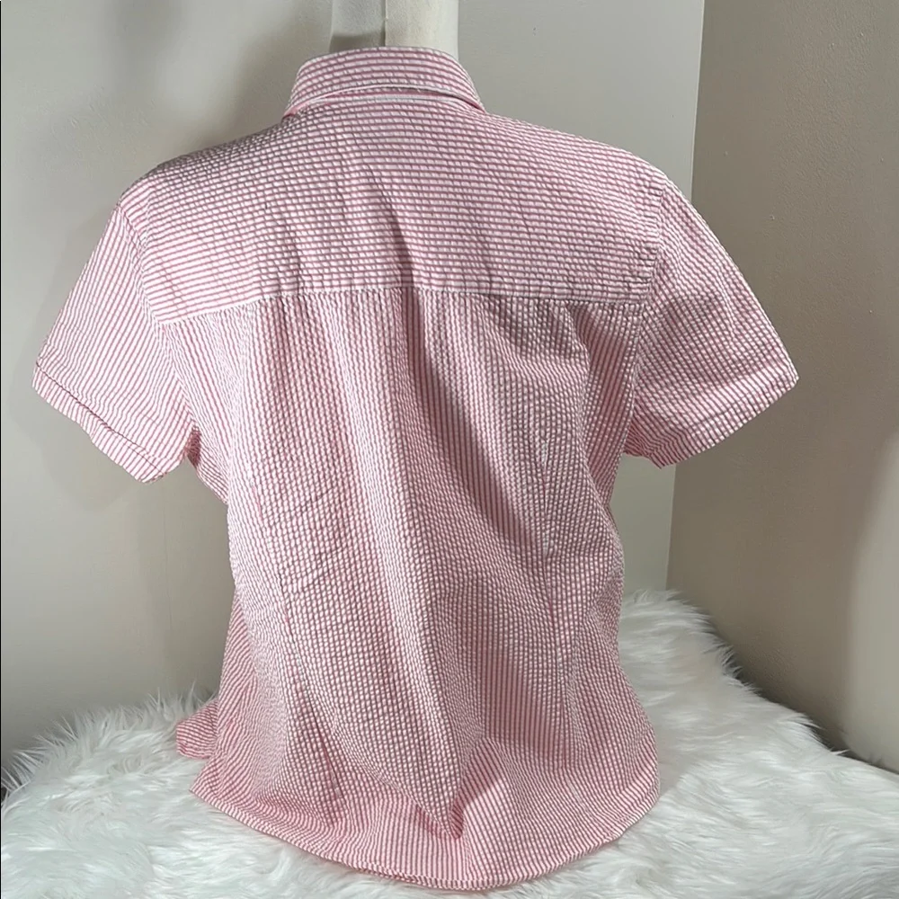 L.L. Bean Pink Striped Women's Short Sleeve Button-Up Shirt - Picture 2 of 6